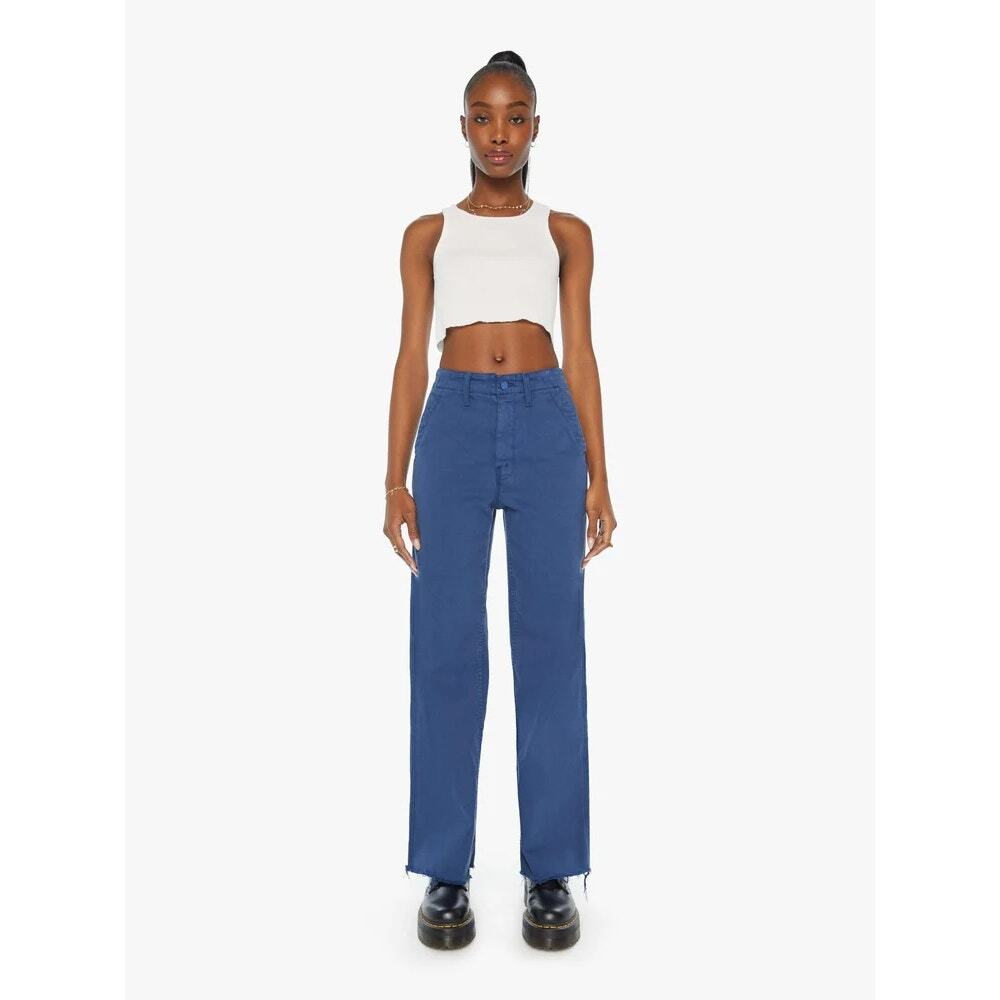MOTHER major zip sneak fray Blue Wide Leg Pants